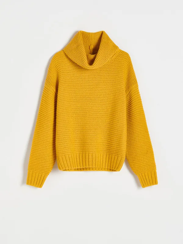 Strukturalny sweter z golfem - Żółty