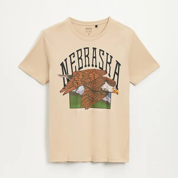 Koszulka z nadrukiem Nebraska beżowa - Beżowy