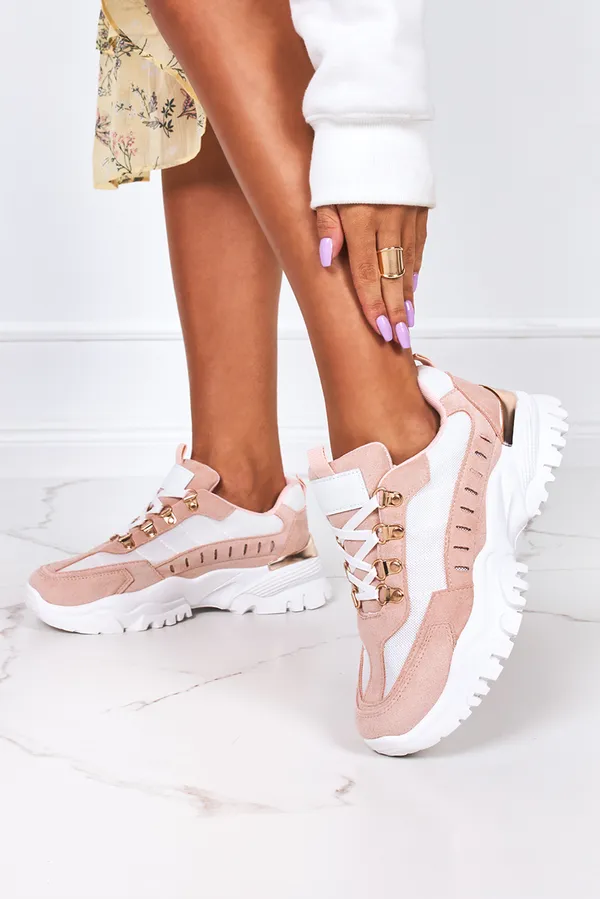 Różowe sneakersy na platformie buty sportowe sznurowane Casu 5311