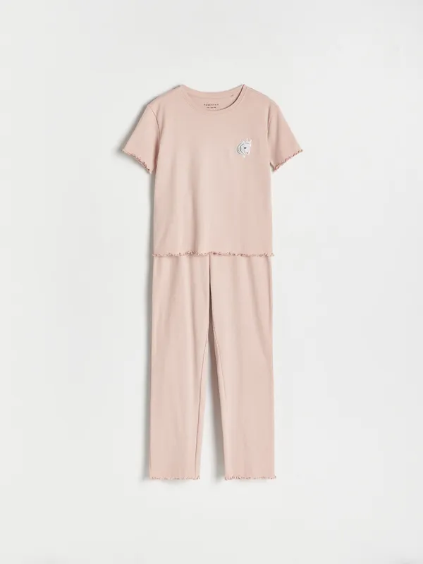 Piżama składająca się z t-shirtu i spodni, wykonana z bawełnianej dzianiny. - brudny róż