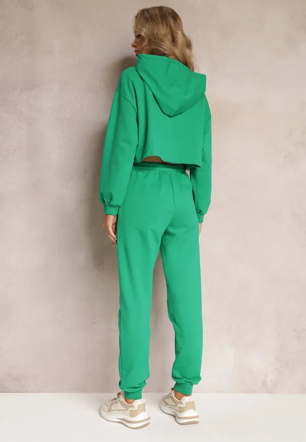 Zielony 3-częściowy Komplet z Topem Bluzą i Spodniami Dresowymi Klomenna