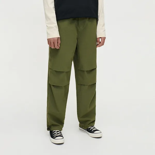 Zielone spodnie parachute z regulowanym pasem - Khaki