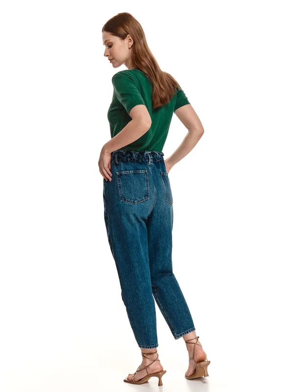Denimowe spodnie damskie z gumką w pasie, high waist