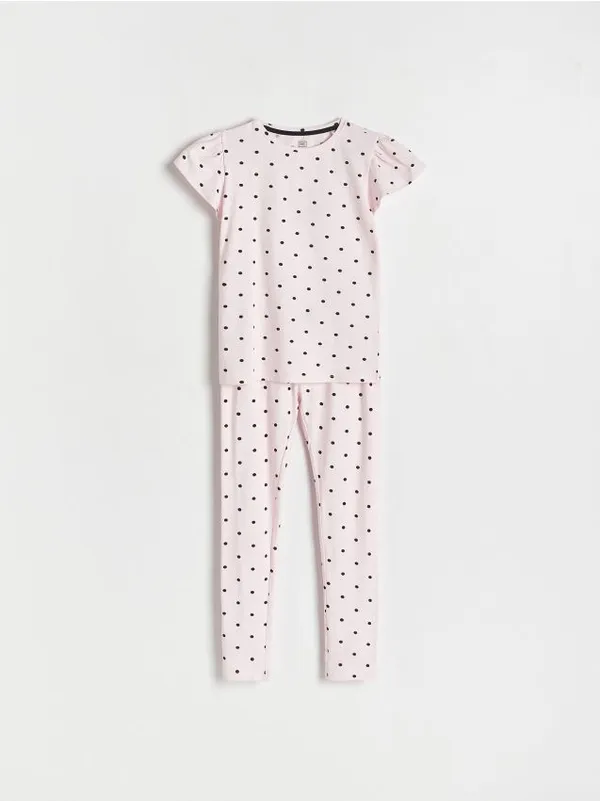 Piżama składająca się z t-shirtu i spodni, uszyta z bawełny. - pastelowy róż