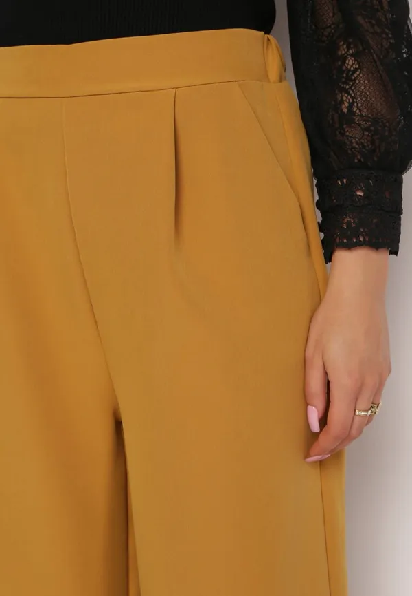 Żółte Eleganckie Spodnie z Szerokimi Nogawkami Kahinuni