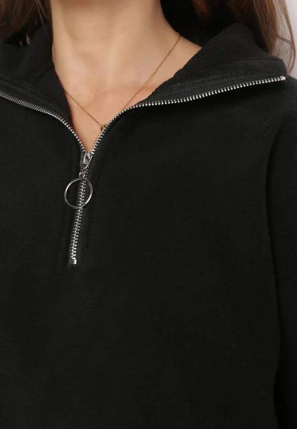 Czarny 2-częściowy Polarowy Komplet Dresowy z Bluzą i Szerokimi Spodniami Aldonor