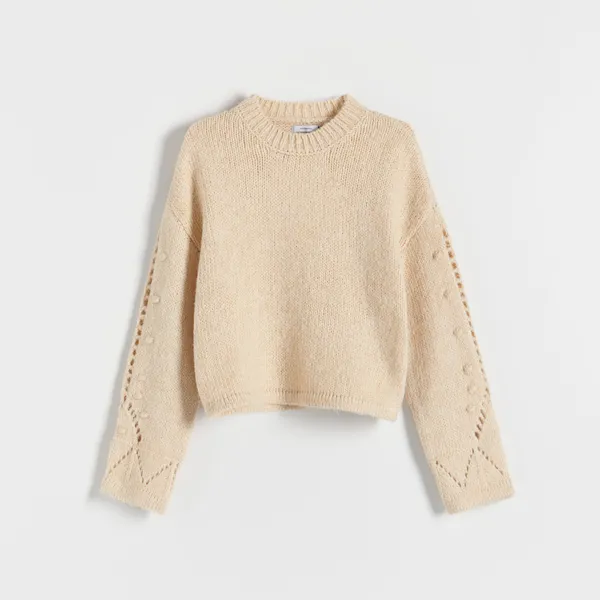 Dzianinowy sweter - Kremowy
