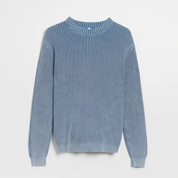 Luźny sweter w prążki niebieski - Niebieski