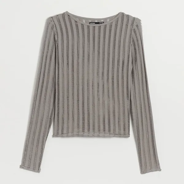 Ażurowy sweter z bawełny popielaty - Szary