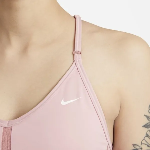 Damski stanik sportowy z dekoltem w kształcie litery V i wkładkami zapewniający lekkie wsparcie Nike Dri-FIT Indy - Różowy