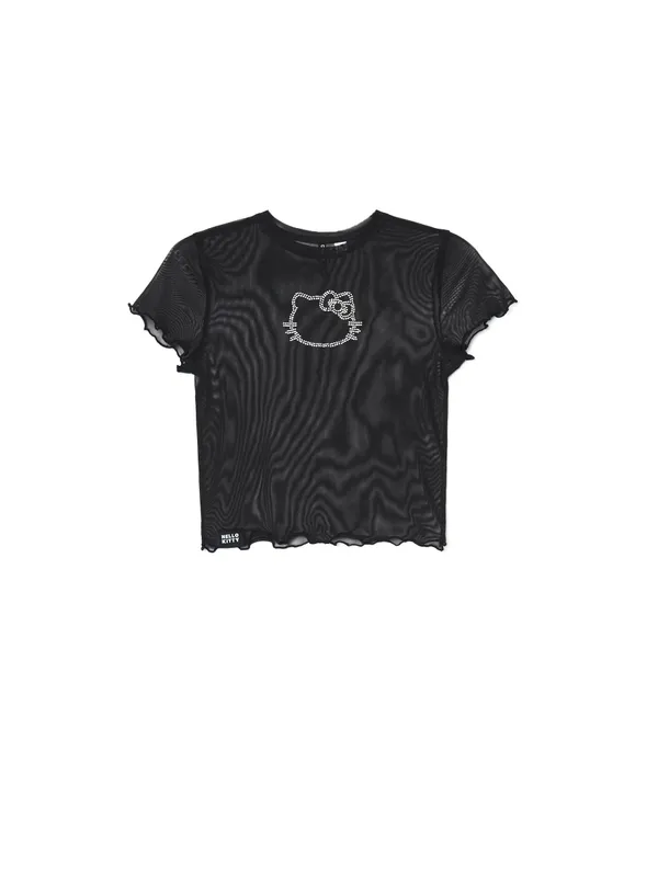 Czarny t-shirt z cyrkoniami Hello Kitty