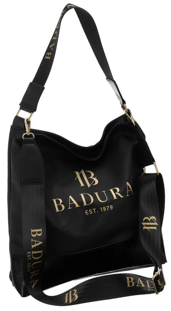 Prostokątny shopper maxi, czarna torba skórzana, Badura