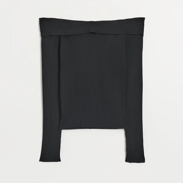 Dopasowany sweter open shoulder czarny - Czarny