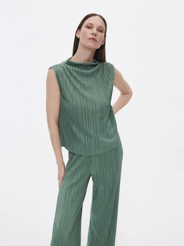 PREMIUM Bluzka z plisowanej tkaniny - Zielony