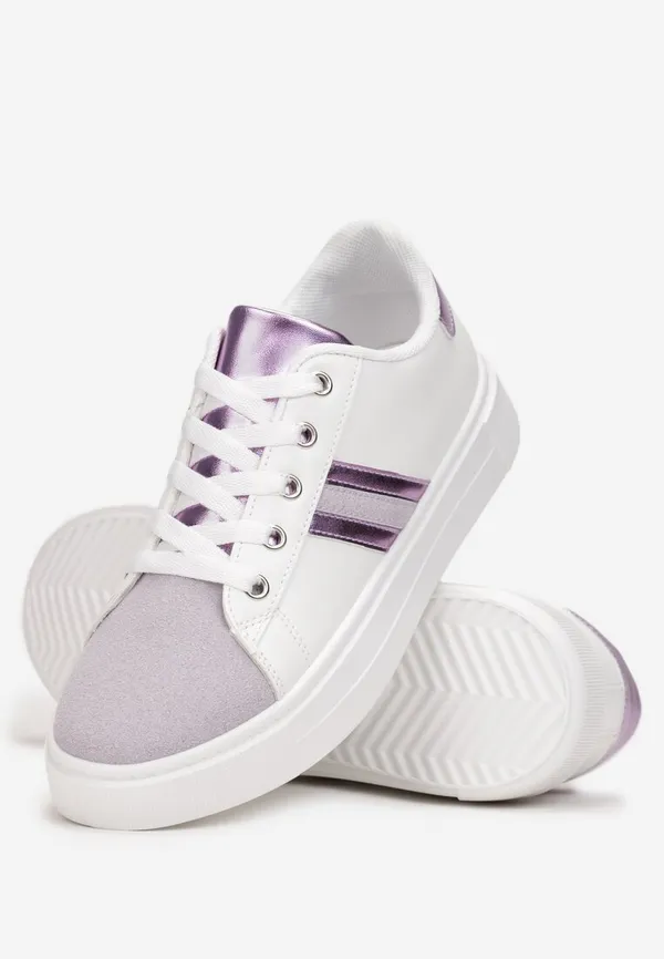 Biało-Fioletowe Sneakersy Sznurowane na Grubej Podeszwie Livorna