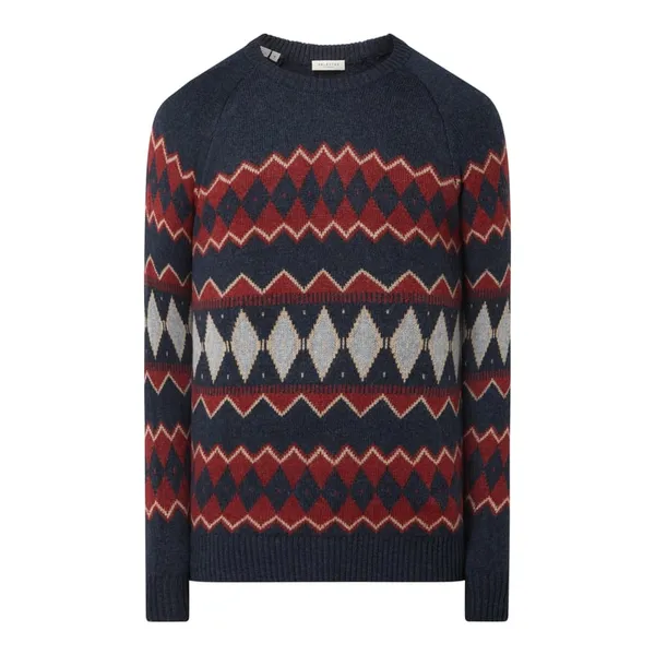 Selected Homme Sweter z norweskim wzorem z raglanowymi rękawami