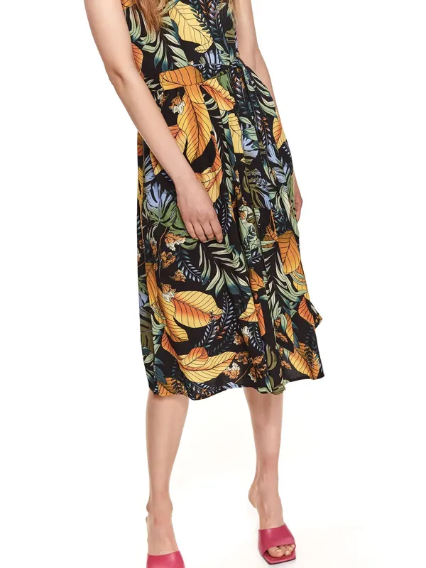 Sukienka midi na ramiączkach w roślinny nadruk