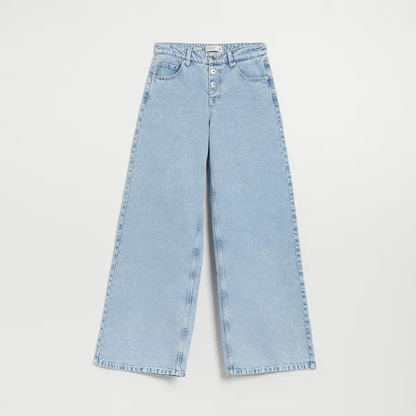 Jasne jeansy super wide leg vintage - Niebieski