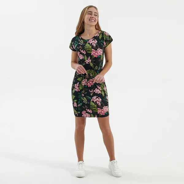 Sukienka mini z roślinnymi motywami - Wielobarwny