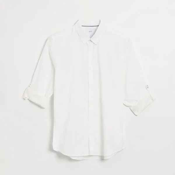 Biała koszula regular fit z podwijanym rękawem - Biały