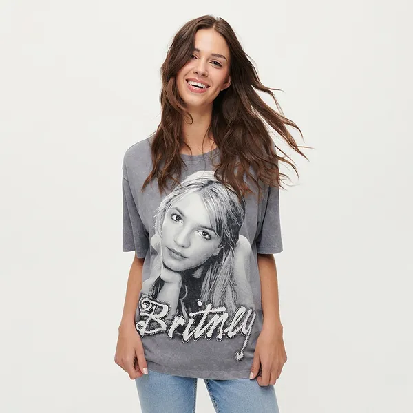 Luźna koszulka Britney Spears szara - Szary