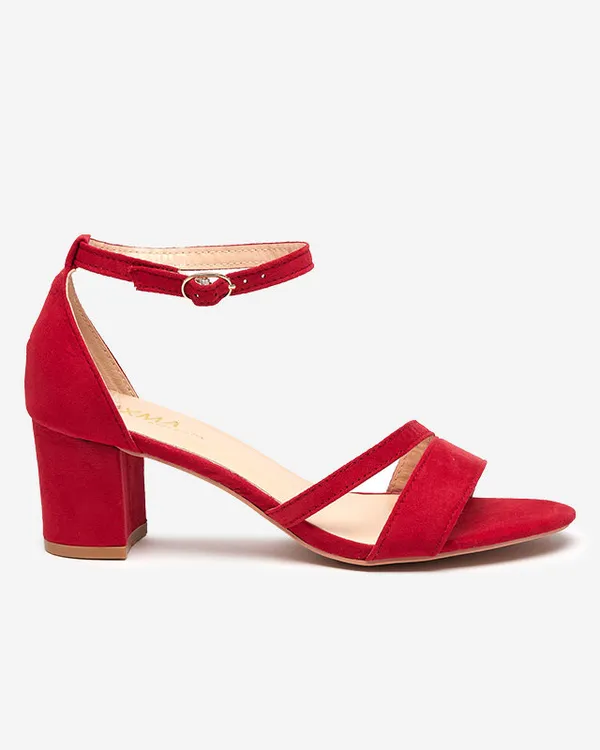 Damskie czerwone sandały na słupku Eqro- Obuwie - Czerwony