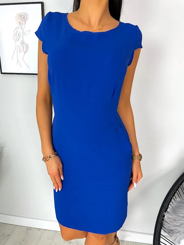 Kobaltowa Sukienka z Kieszeniami 7495-41-D