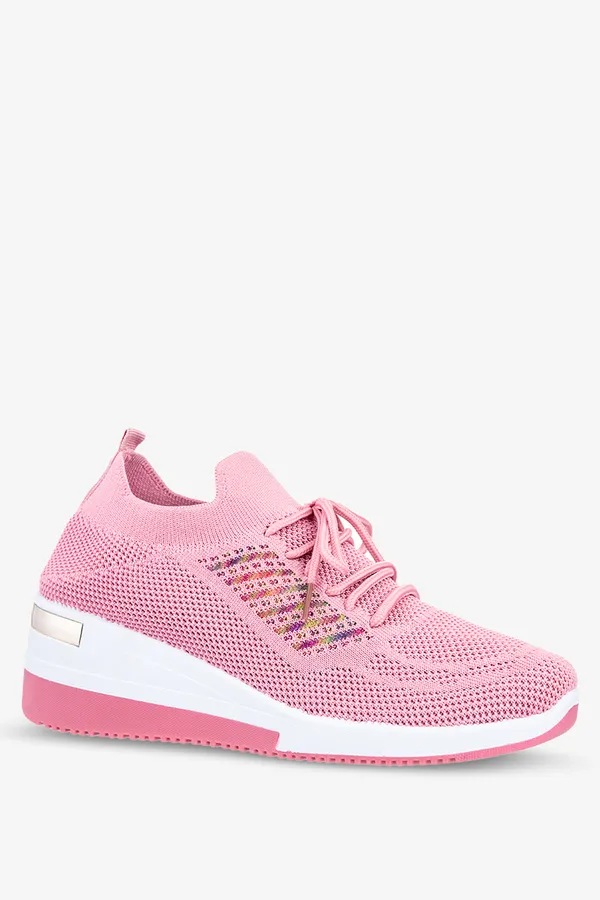 Różowe sneakersy na koturnie buty sportowe sznurowane casu 36-3-22-p
