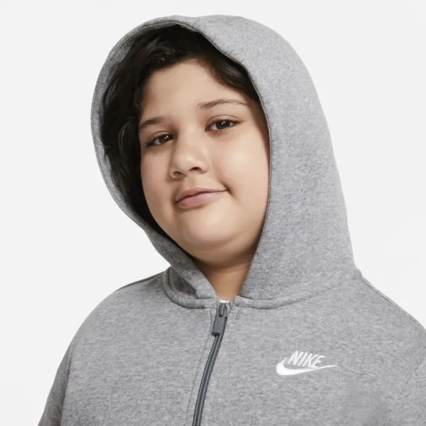 Bluza z kapturem i zamkiem na całej długości dla dużych dzieci (chłopców) Nike Sportswear Club Fleece (o wydłużonym rozmiarze) - Szary
