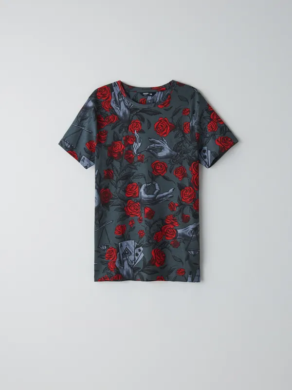 Koszulka z nadrukiem w róże - Szary