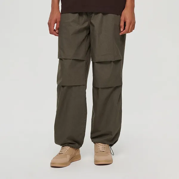 Gładkie spodnie wide leg parachute khaki - Khaki