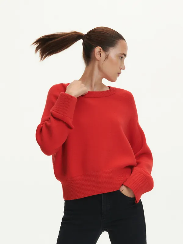 Sweter oversize z dzianiną z recyklingu - Czerwony