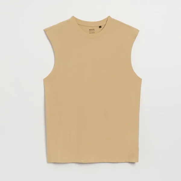 Luźna koszulka bez rękawów Basic piaskowa - Beżowy