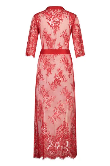 Hunkemöller Długie kimono z koronką Czerwony