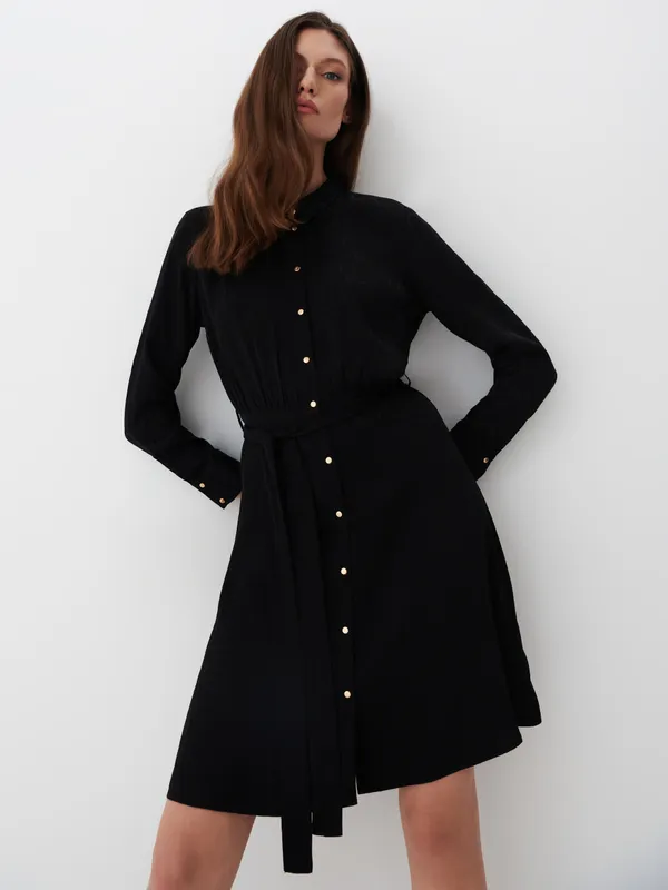 Koszulowa sukienka mini - Czarny