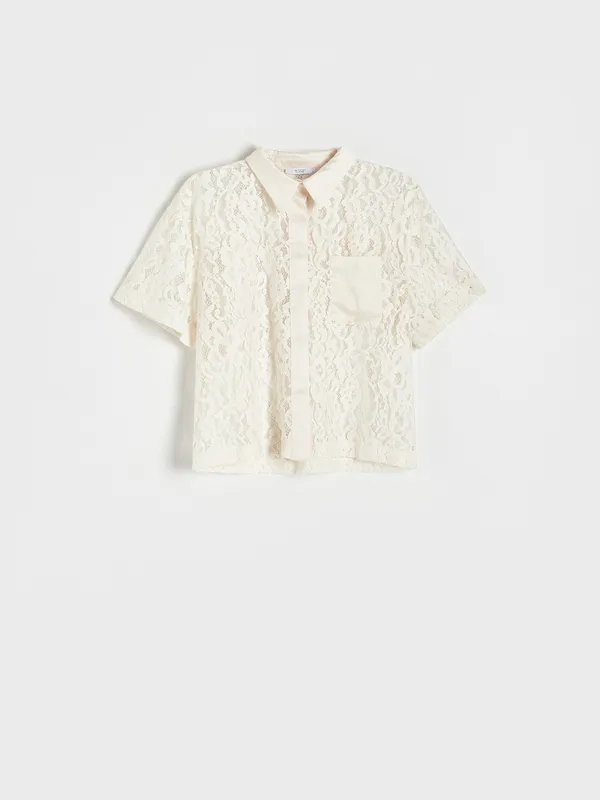 Koronkowa koszula z bawełną organiczną - Kremowy