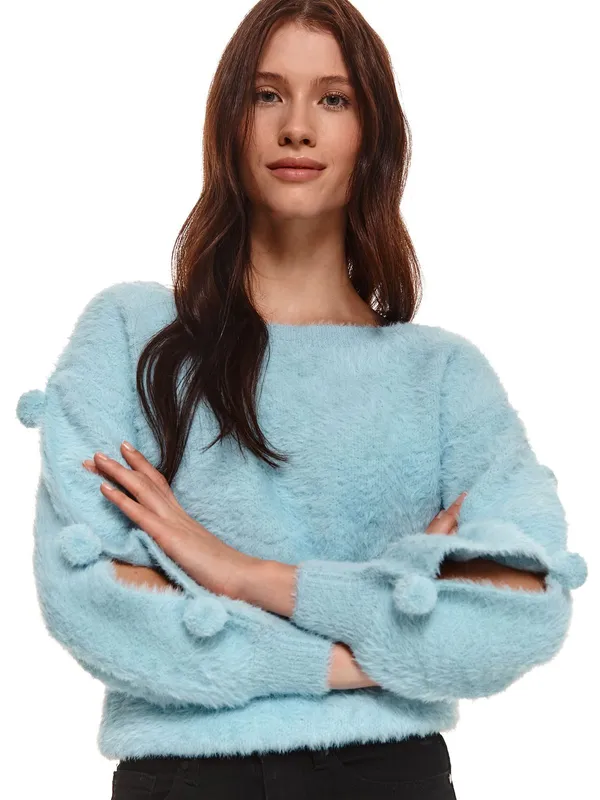 Sweter damski z ozdobnymi pomponami