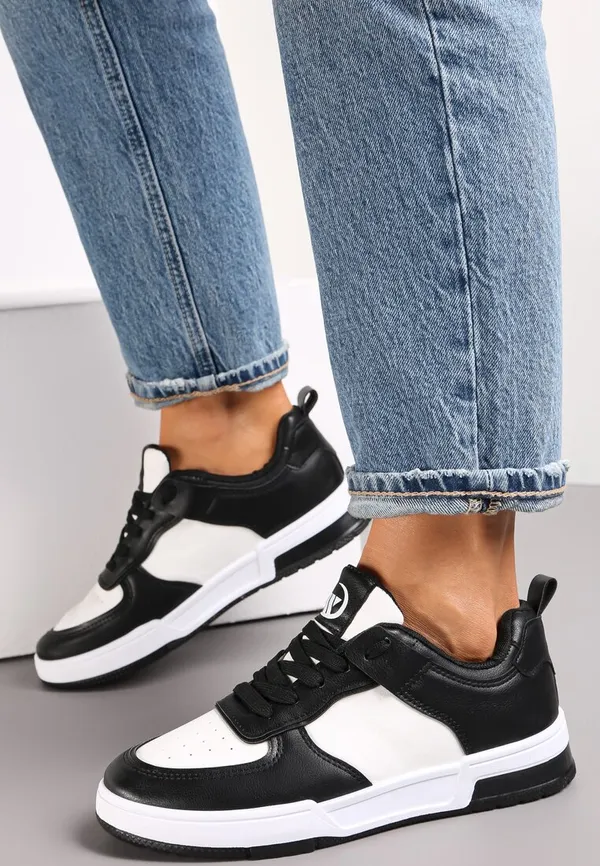 Czarne Sneakersy z Imitacji Skóry z Kolorowymi Wstawkami Cardatea