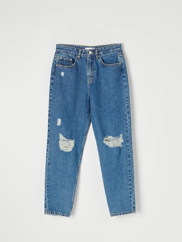 Spodnie jeansowe o luźnym kroju mom, uszyte w 100% z bawełny. - granatowy