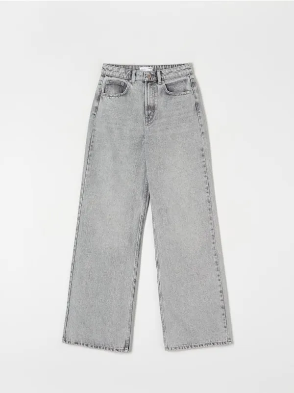 Spodnie jeansowe o kroju wide leg uszyte z bawełny. - szary