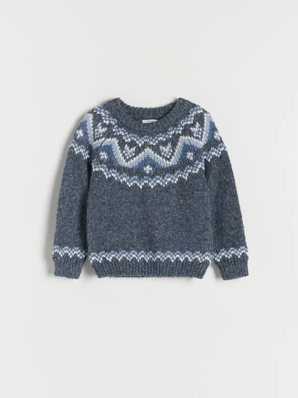 Sweter o klasycznym kroju, wykonany ze strukturalnej dzianiny z bawełną. - granatowy