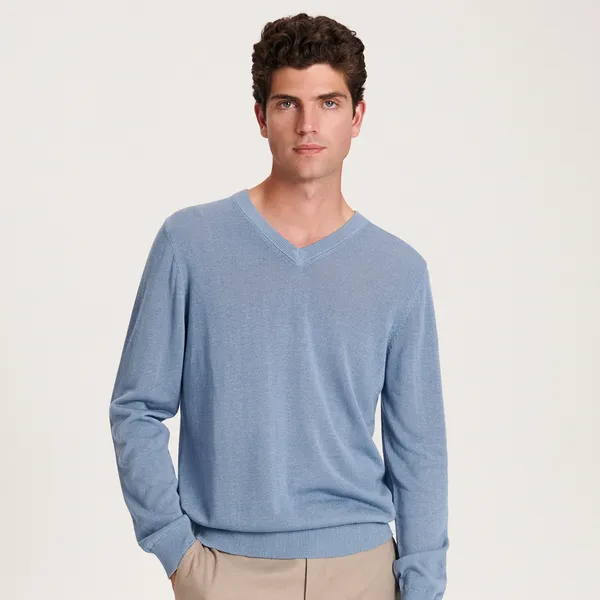 Sweter z dekoltem V - Niebieski
