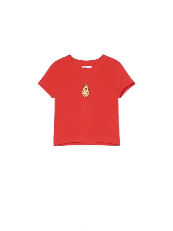 Czerwona świąteczna koszulka z kapibarą