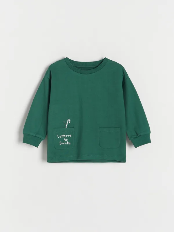 Koszulka longsleeve o swobodnym fasonie, wykonana z przyjemnej w dotyku, bawełnianej dzianiny. - zielony