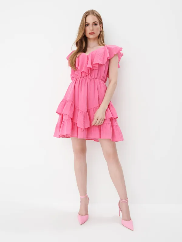 Różowa sukienka mini - Różowy