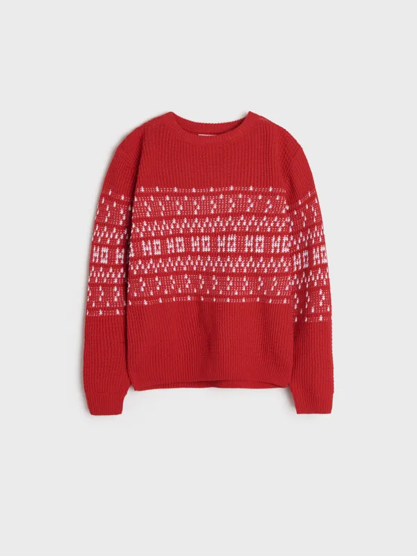 Wygodny, świąteczny sweter wykonany z miekkiej, bawełnianej dzianiny. - czerwony