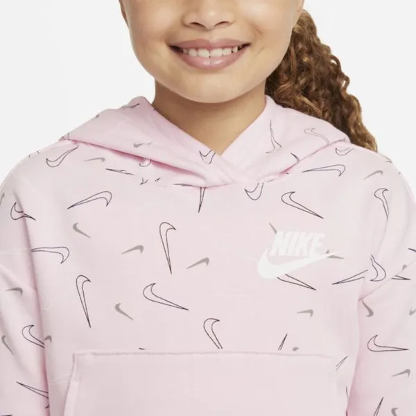 Dzianinowa bluza z kapturem i nadrukiem dla dużych dzieci (dziewcząt) Nike Sportswear - Różowy