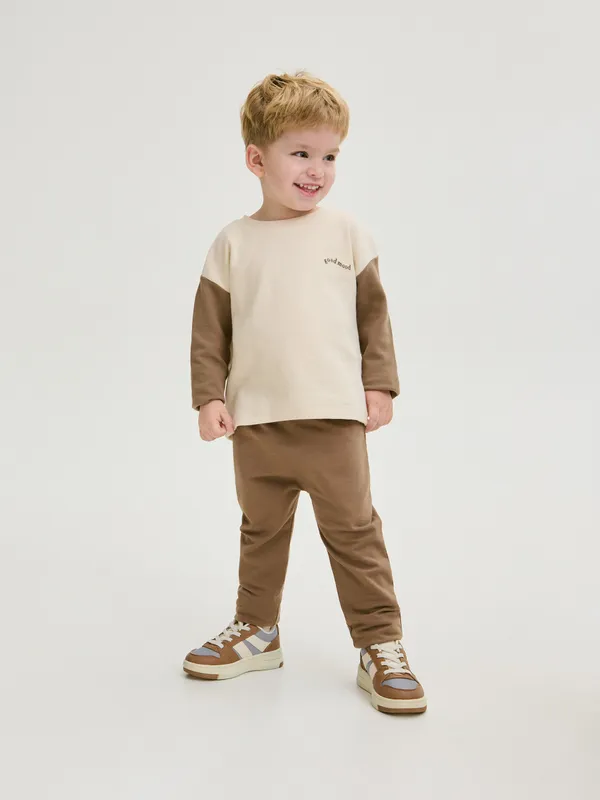 Spodnie o prostym fasonie, wykonane z bawełnianej dzianiny z dodatkiem elastycznych włókien. - brązowy