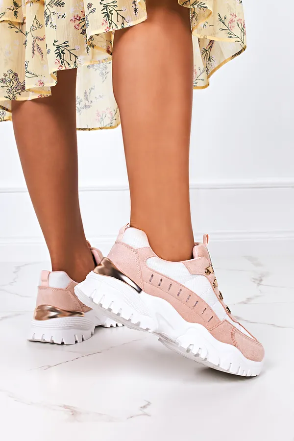 Różowe sneakersy na platformie buty sportowe sznurowane Casu 5311
