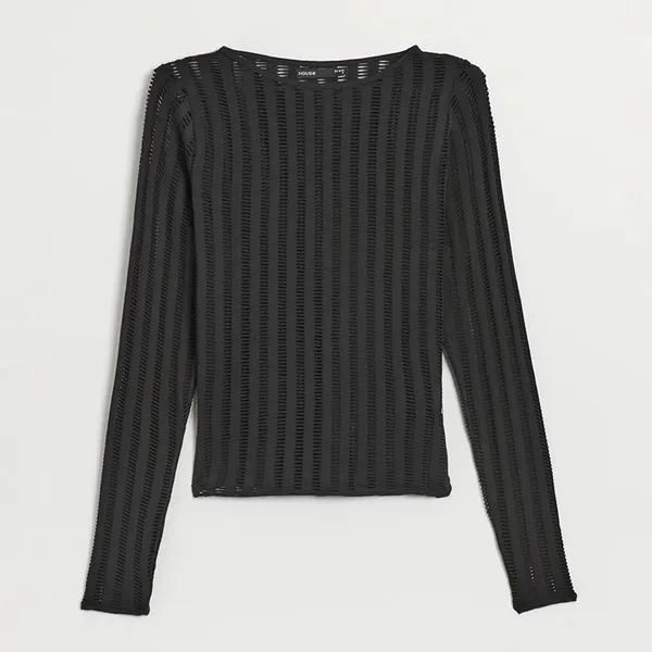 Ażurowy sweter z bawełny czarny - Czarny